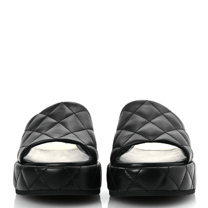 Chanel Lambskin Quilted Camelia CC Wedge Sandal Mules 39.5 Black 3 of 13