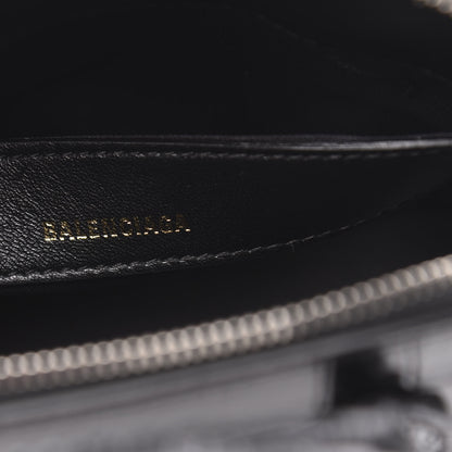 Balenciaga Shiny Calfskin Logo Crocodile Embossed XXS Ville Top Handle Bag Black White 6 of 9
