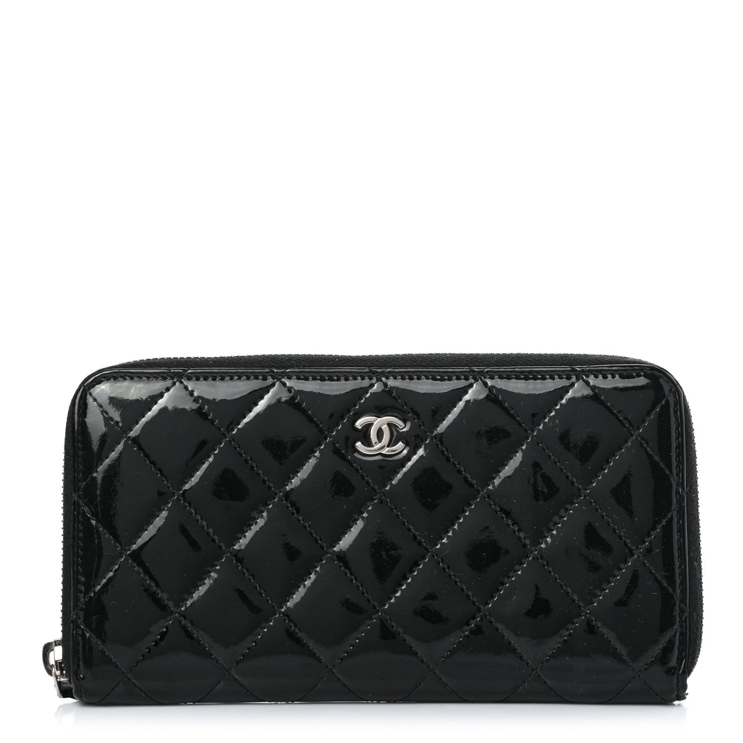 Chanel Patent Quilted Zip Around Wallet Black 1 of 8