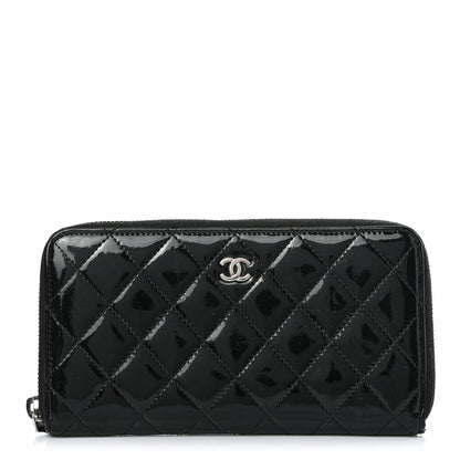 Chanel Patent Quilted Zip Around Wallet Black 1 of 8