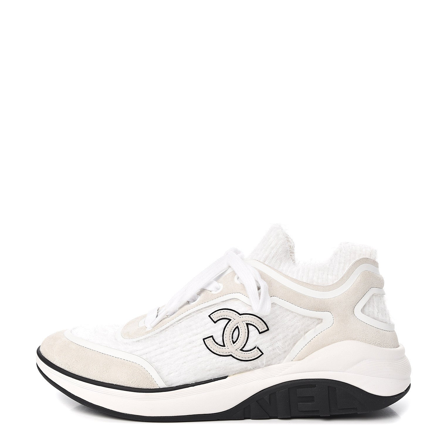 Chanel Fabric Calfskin Suede CC Womens Sneakers 38.5 White 1 of 7