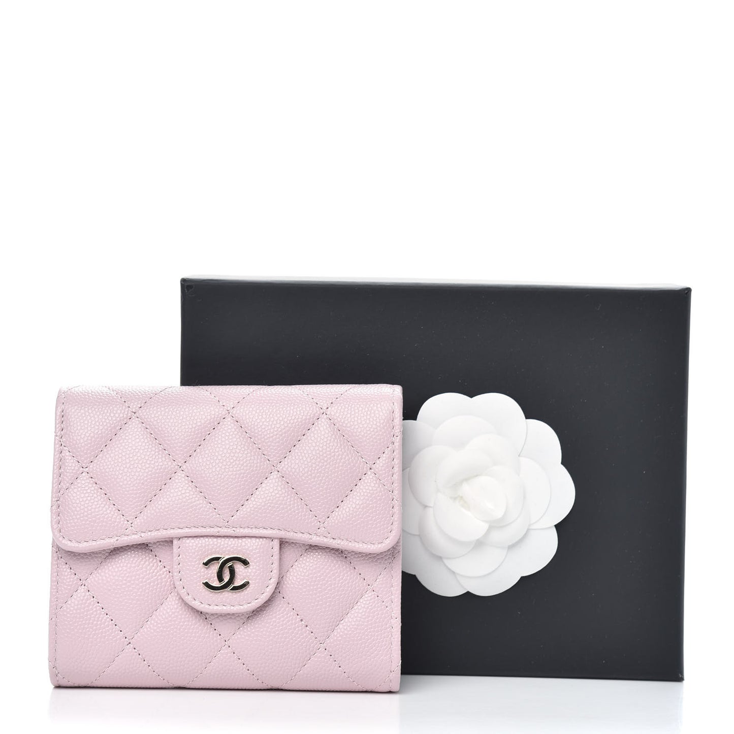 Caviar Quilted Compact Flap Wallet Light Pink