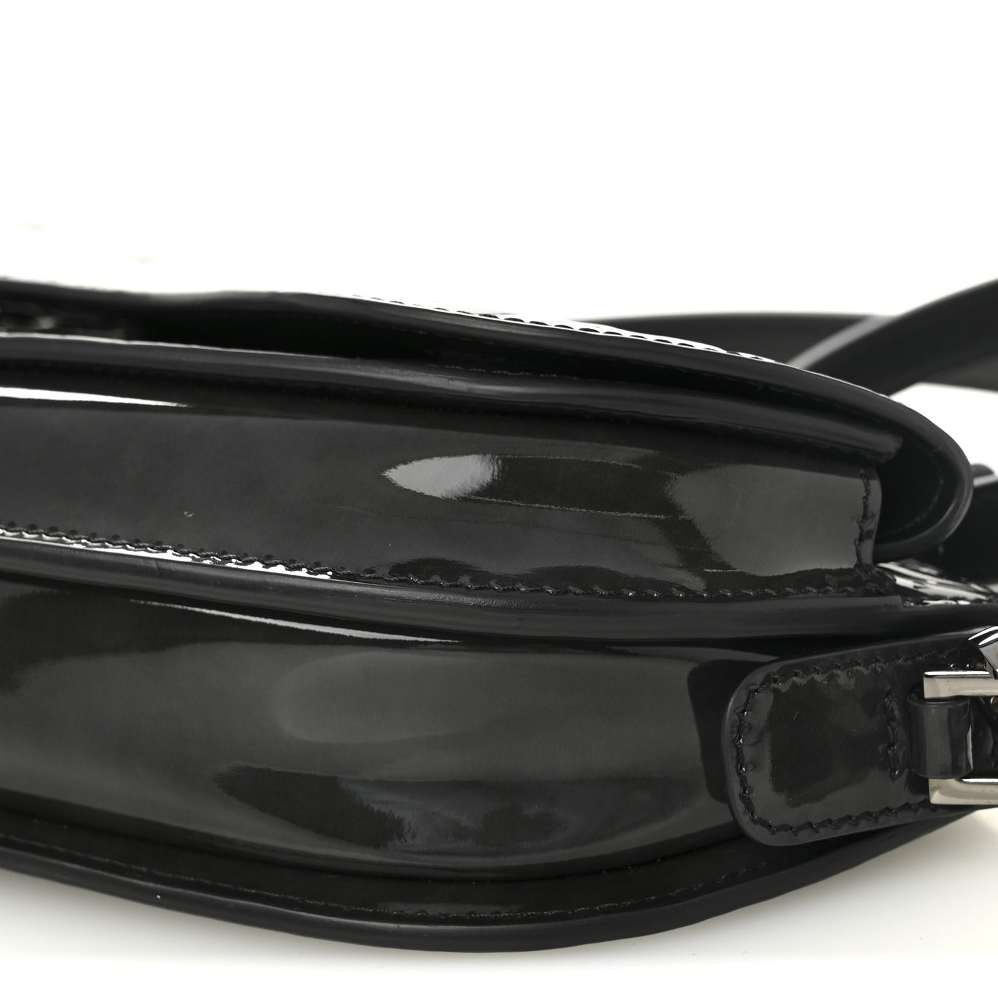 Patent Oblique Embossed Saddle Boxy Bag Black