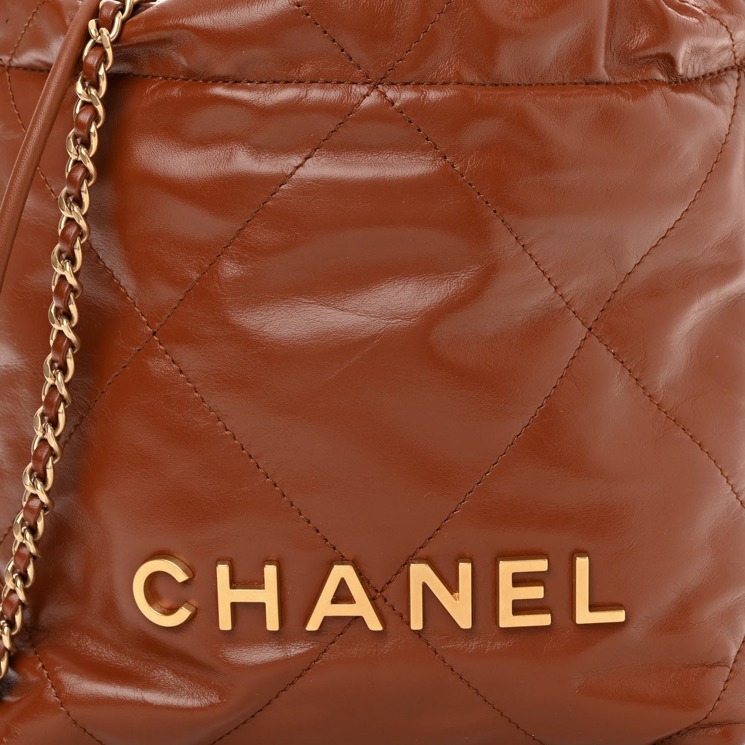 Chanel Shiny Calfskin Quilted Mini Chanel 22 Light Brown 8 of 11