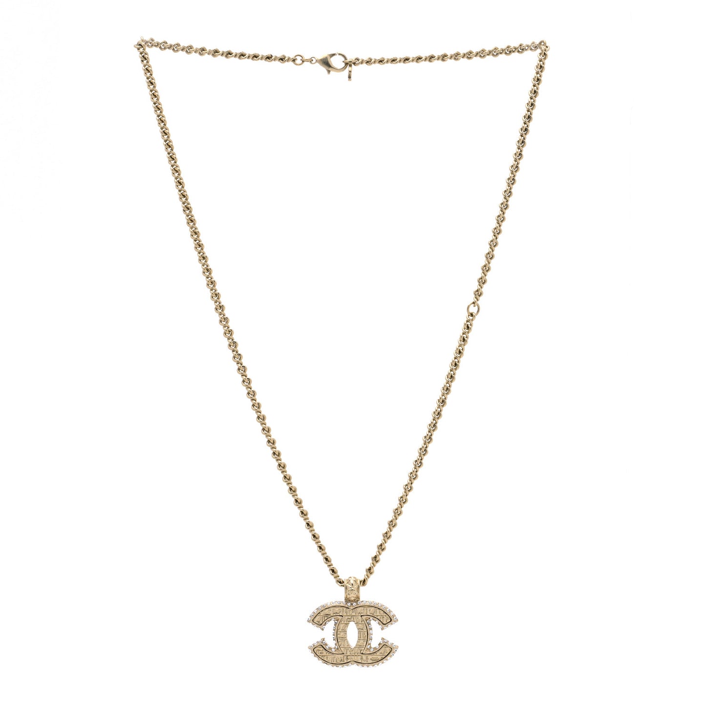 Metal Crystal Scarab CC Pendant Necklace Gold