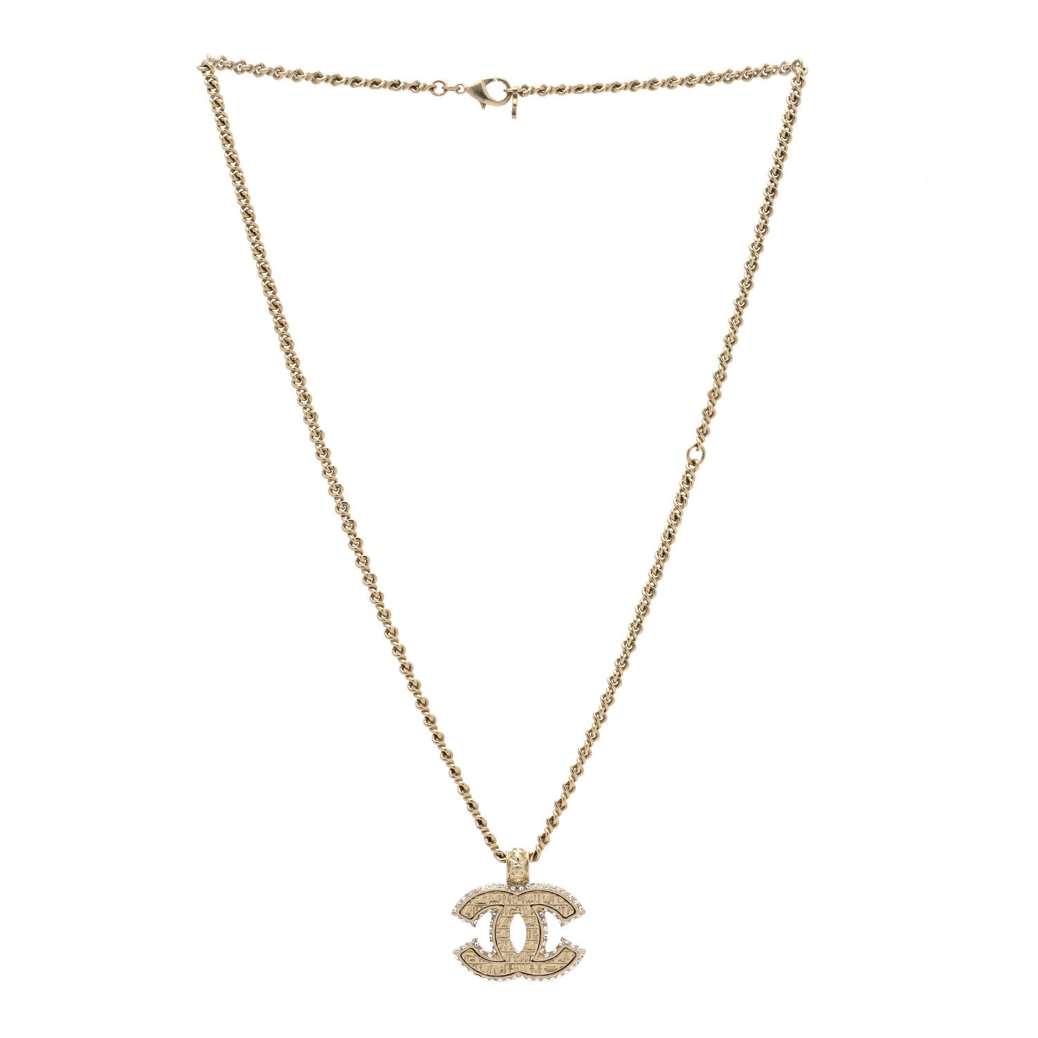 Chanel Metal Crystal Scarab CC Pendant Necklace Gold 3 of 6