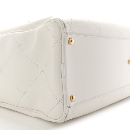 Chanel Calfskin Stitched Maxi Logo Bowling Bag White 16 of 21