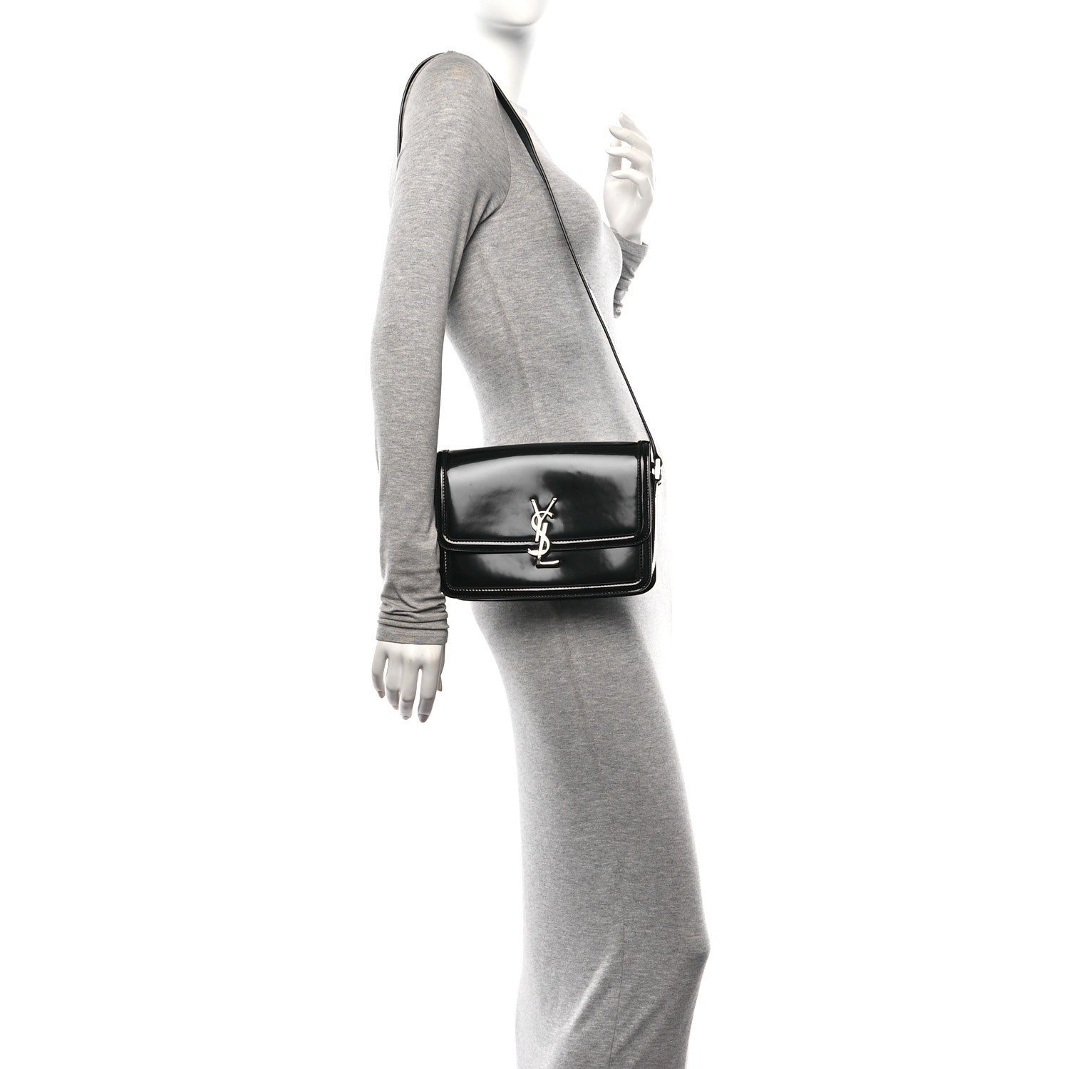 Saint Laurent Glazed Calfskin Monogram Medium Solferino Satchel Black 2 of 9