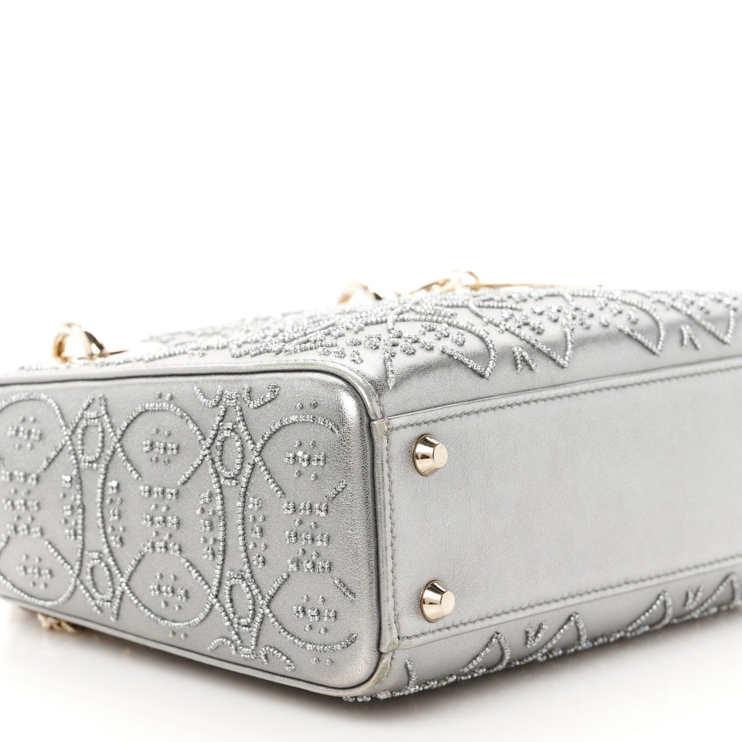 Christian Dior Metallic Lambskin Beaded Embroidered Mini Lady Dior Silver 9 of 11