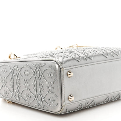 Christian Dior Metallic Lambskin Beaded Embroidered Mini Lady Dior Silver 9 of 11