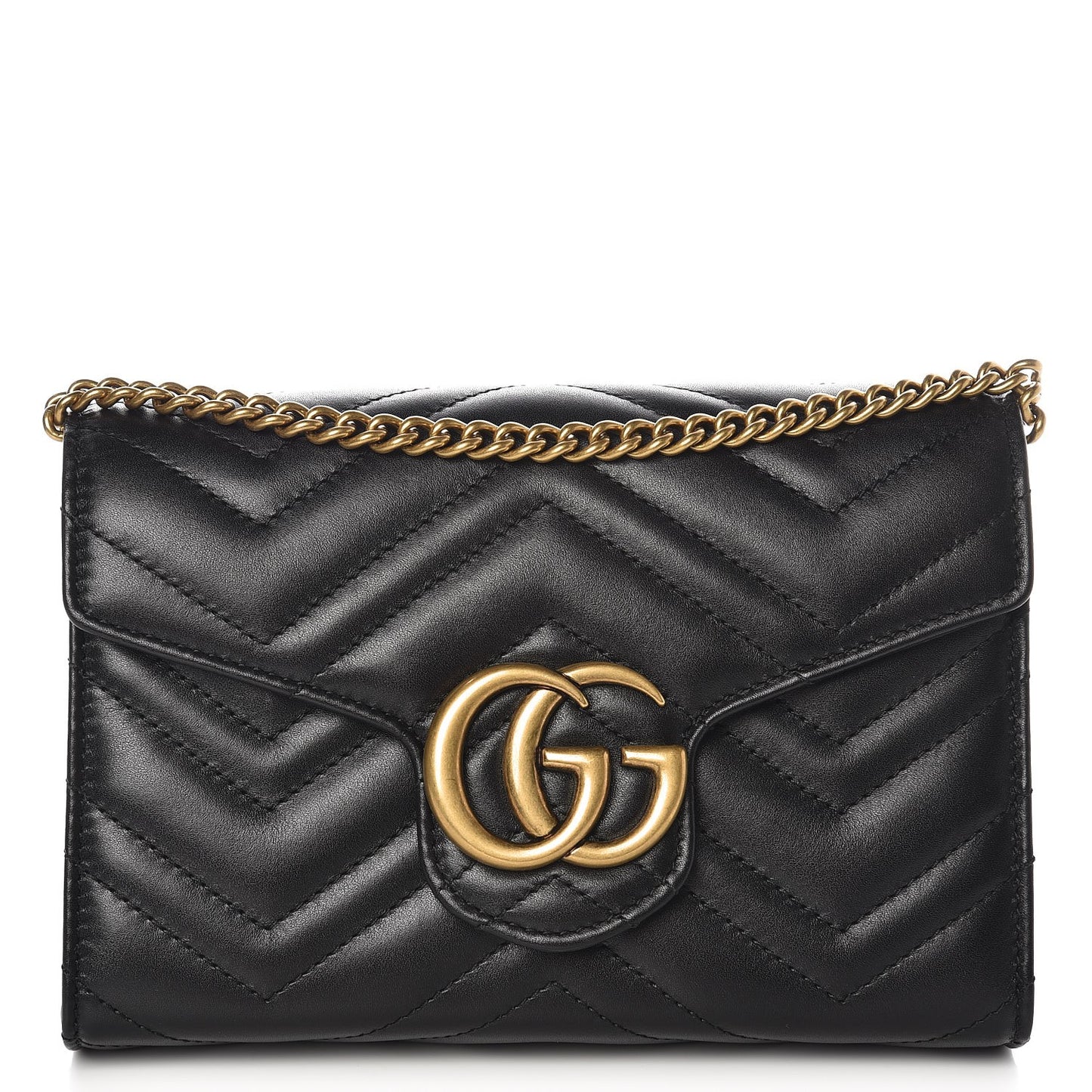 Calfskin Matelasse GG Marmont Chain Wallet Black