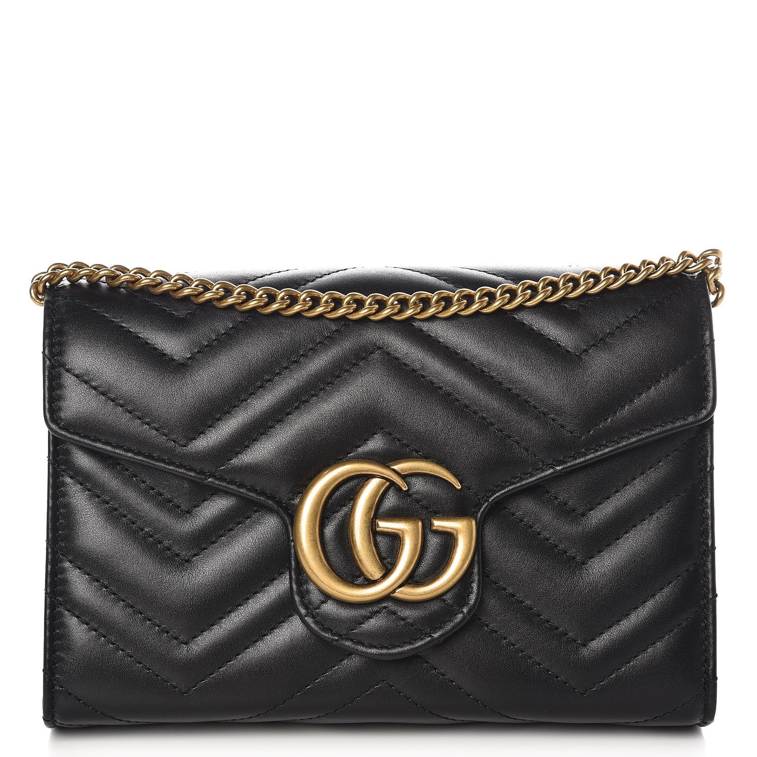 Gucci Calfskin Matelasse GG Marmont Chain Wallet Black 1 of 7