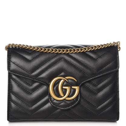 Gucci Calfskin Matelasse GG Marmont Chain Wallet Black 1 of 7