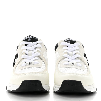 Chanel Mesh Suede Calfskin Grained Calfskin Womens CC Sneakers 38.5 White Black 2 of 7