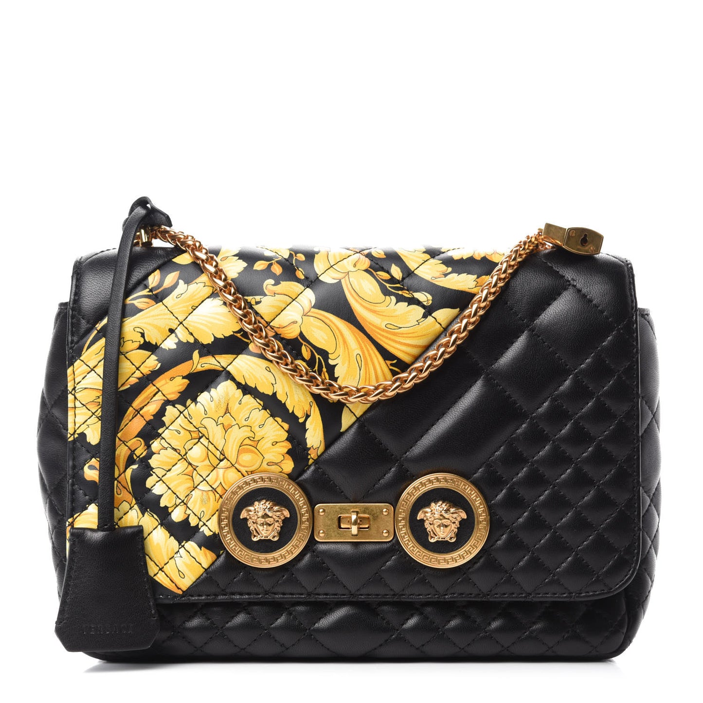 Nappa Quilted Barocco Print Icon Shoulder Bag Black