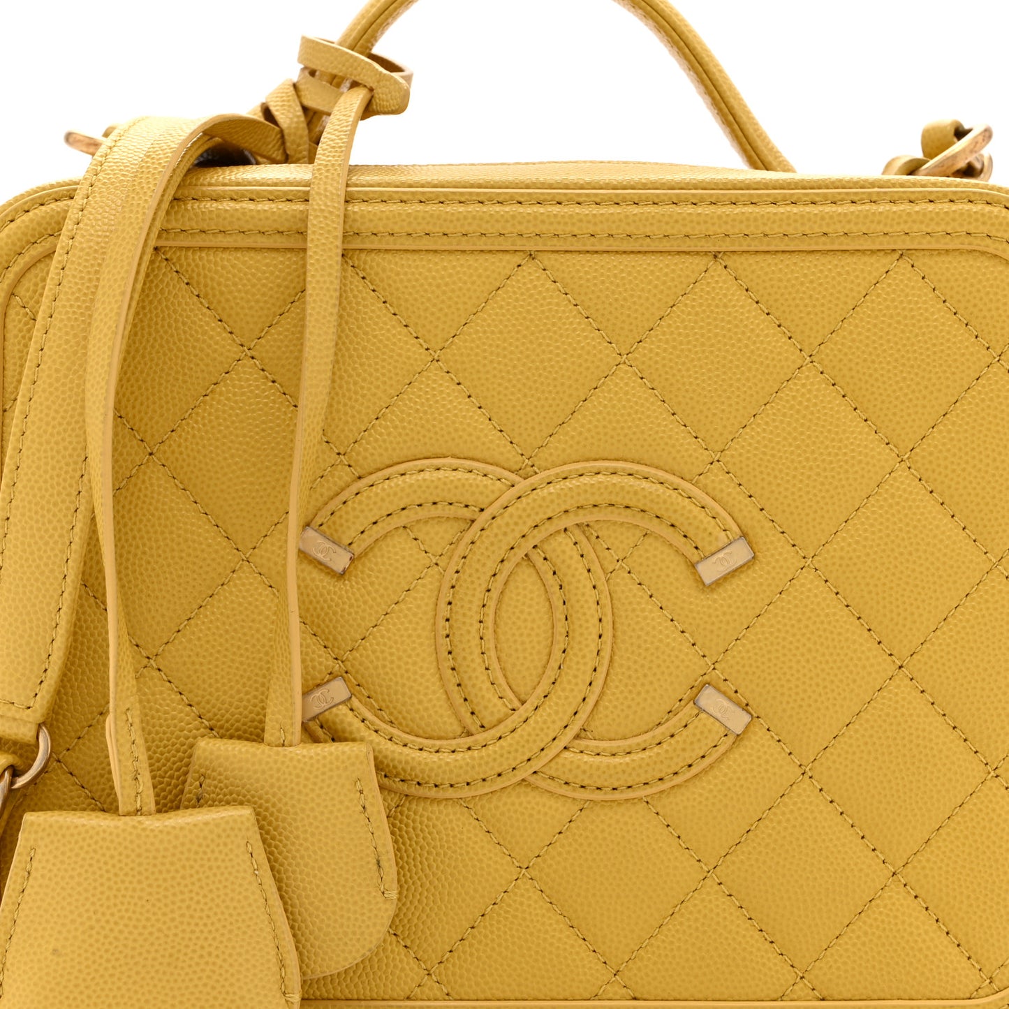 Caviar Quilted Medium CC Filigree Vanity Case Yellow