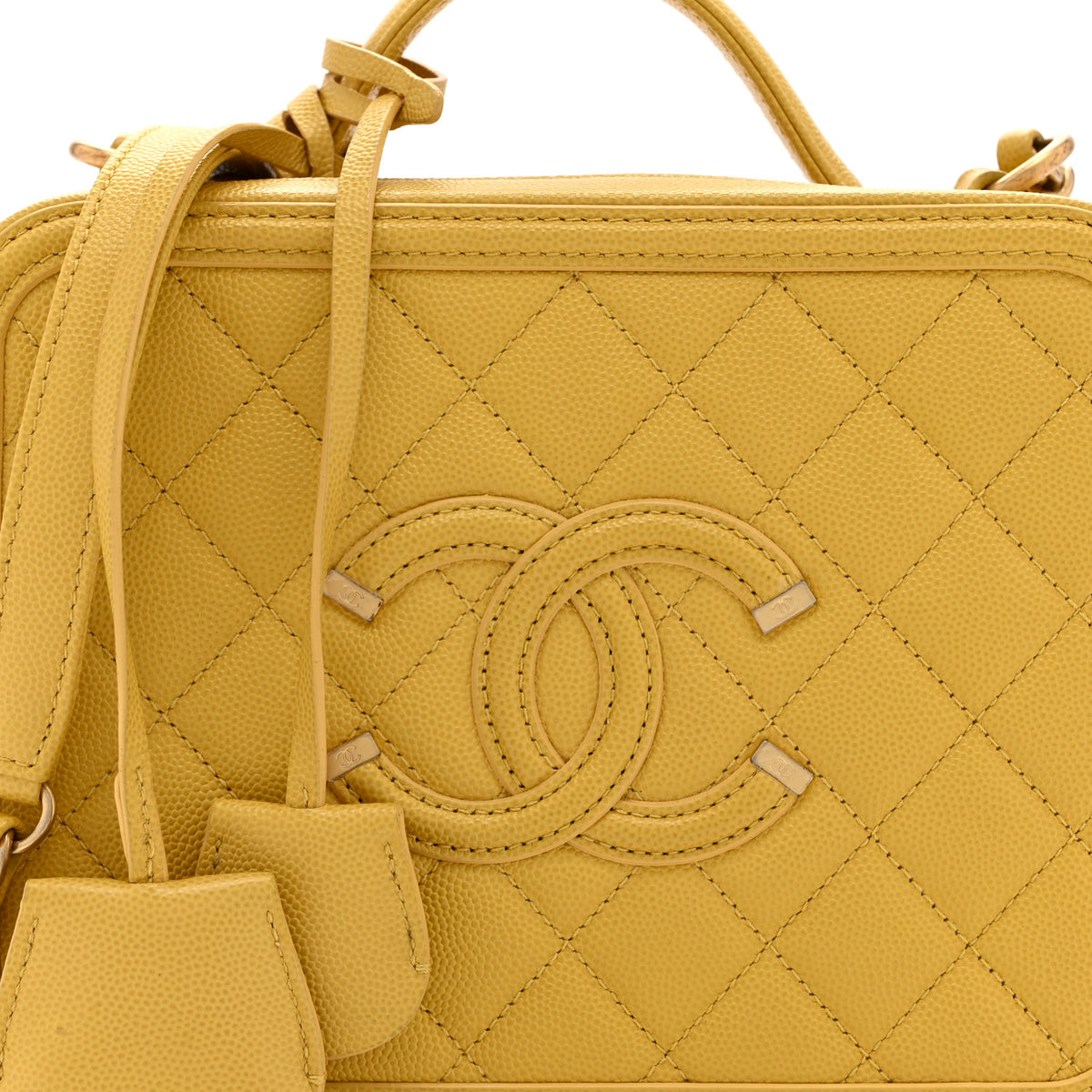 Chanel Caviar Quilted Medium CC Filigree Vanity Case Yellow 8 of 10