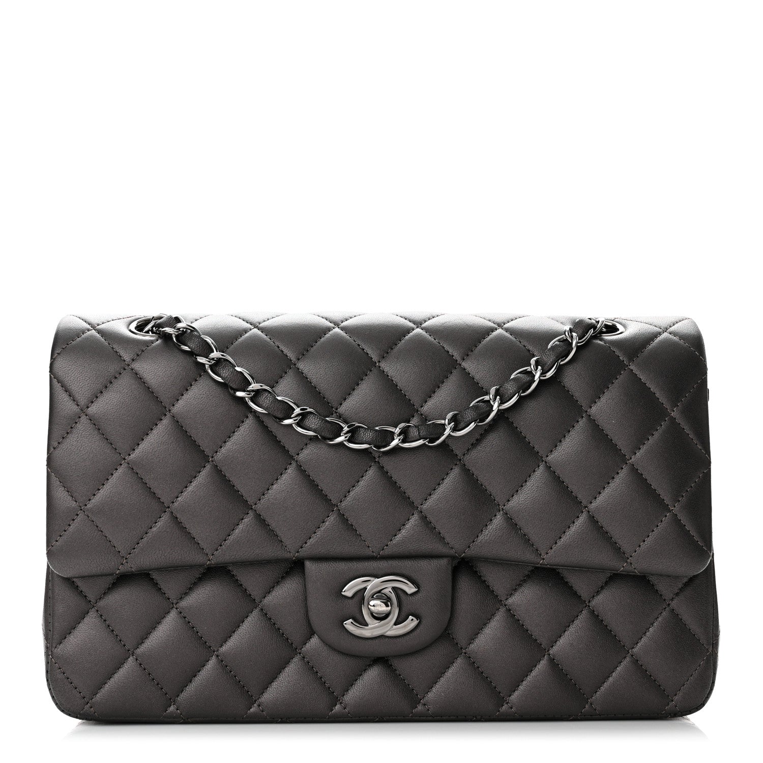 Chanel Metallic Lambskin Quilted Medium Double Flap Pewter 1 of 11
