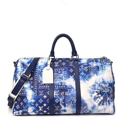 Louis Vuitton Cowhide Monogram Bandana Keepall Bandouliere 50 Blue 1 of 8