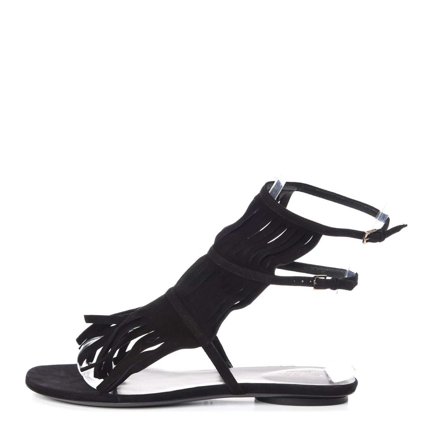 Suede Becky Ladder Fringe Sandals 37 Black