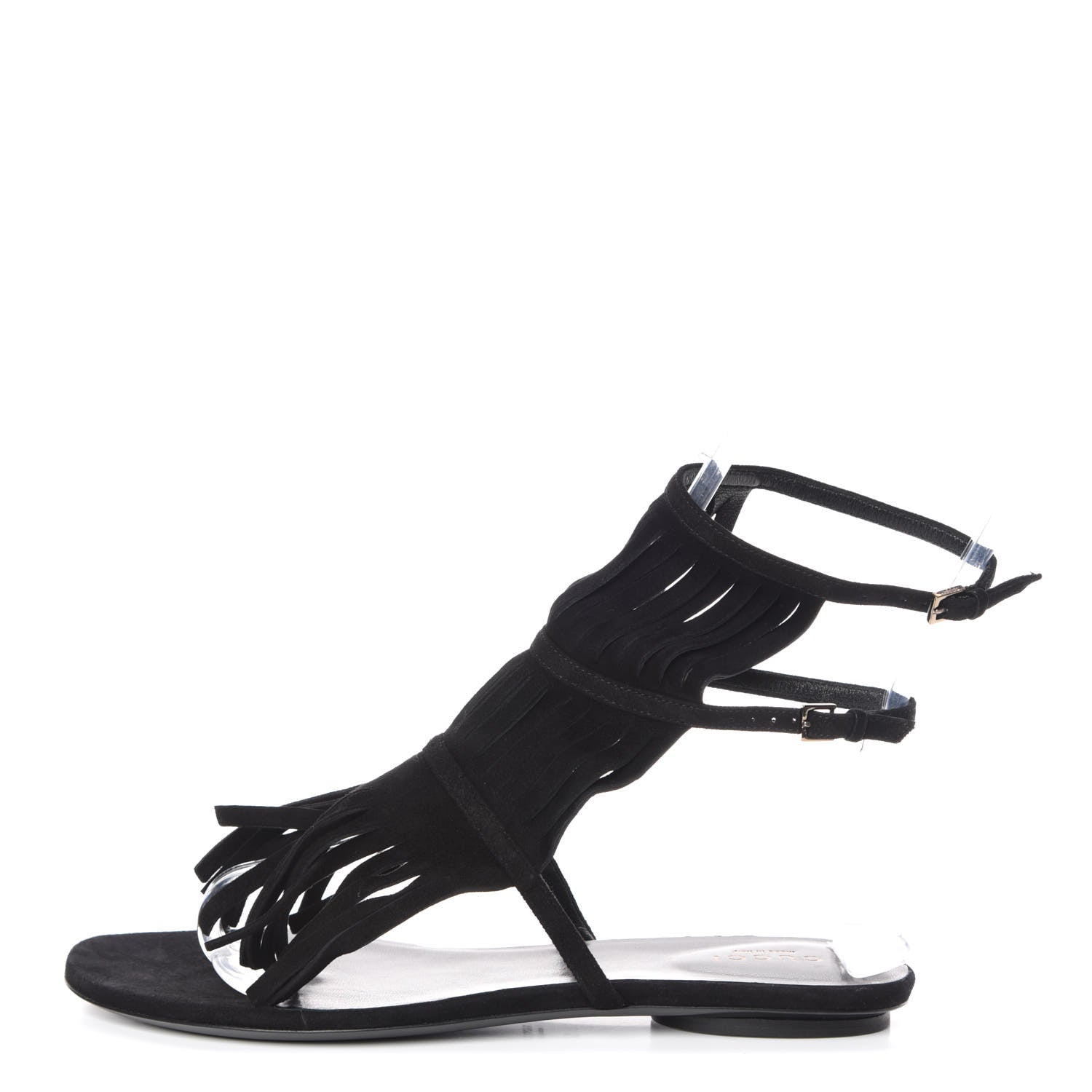 Gucci Suede Becky Ladder Fringe Sandals 37 Black 1 of 13