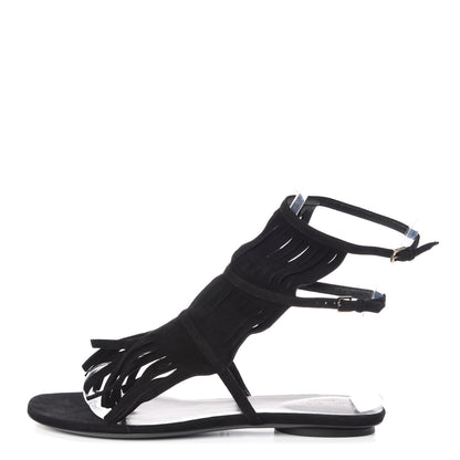 Gucci Suede Becky Ladder Fringe Sandals 37 Black 1 of 13