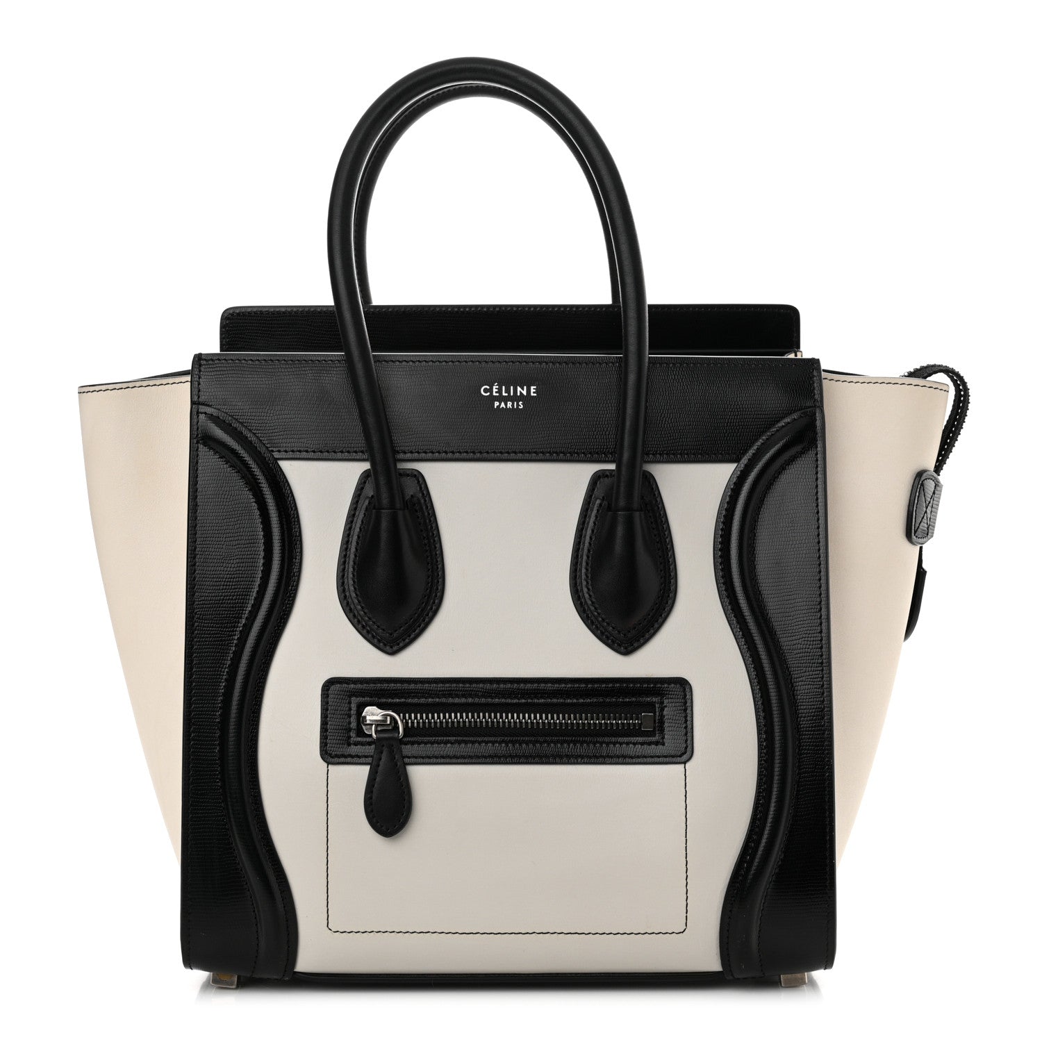 Celine Smooth Calfskin Lizard Embossed Bi-Color Micro Luggage Black White 1 of 17