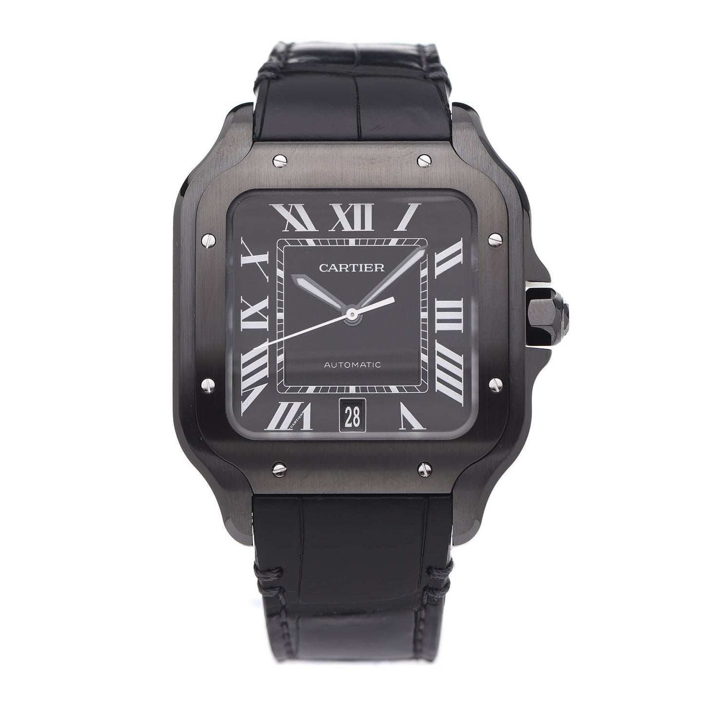 ADLC Stainless Steel Alligator 39.8mm Santos De Cartier Automatic Watch Black