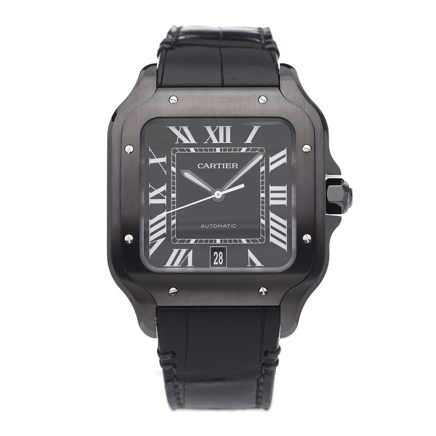 Cartier ADLC Stainless Steel Alligator 39.8mm Santos De Cartier Automatic Watch Black 1 of 6