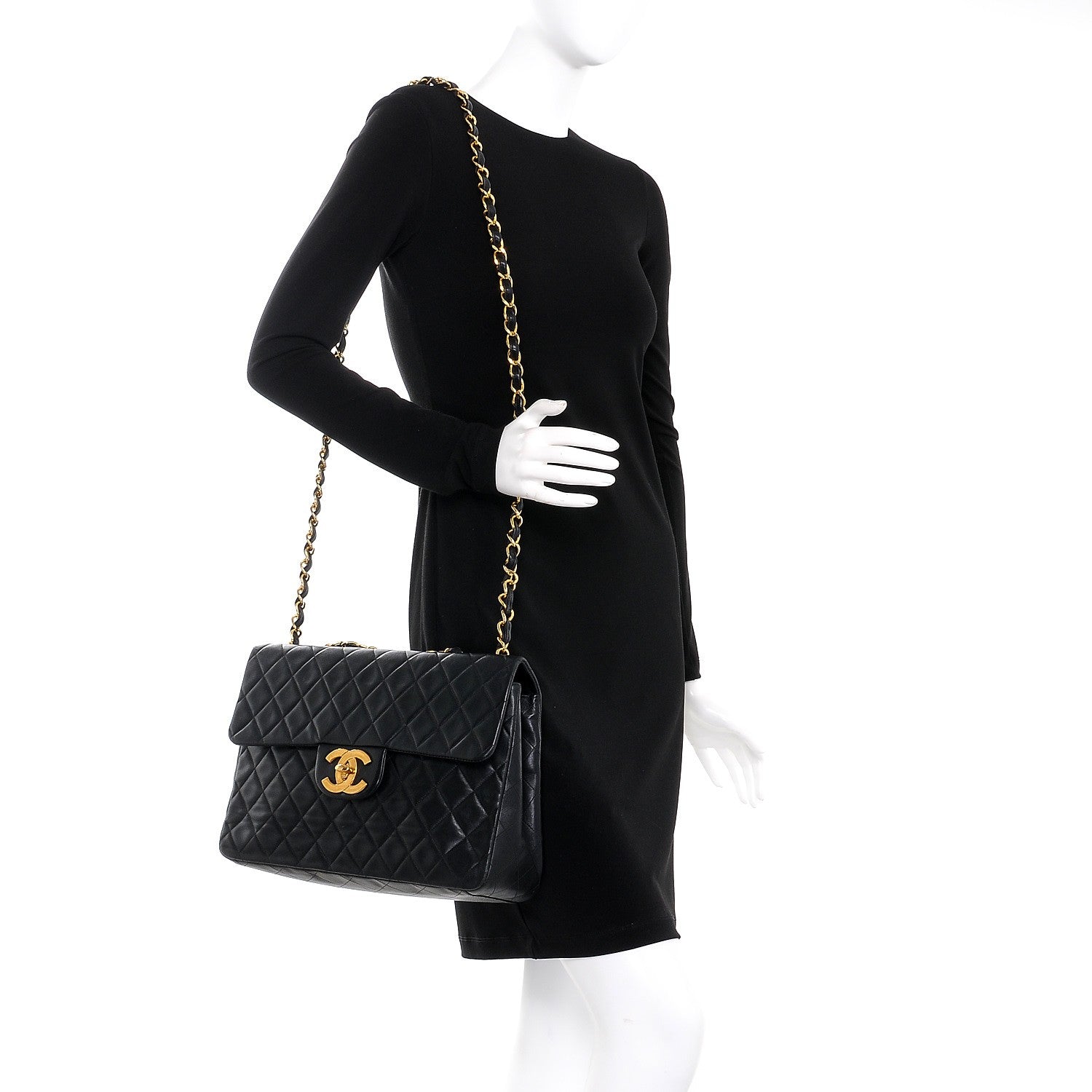 Chanel Lambskin Quilted XL Jumbo Single Flap Black 2 of 14