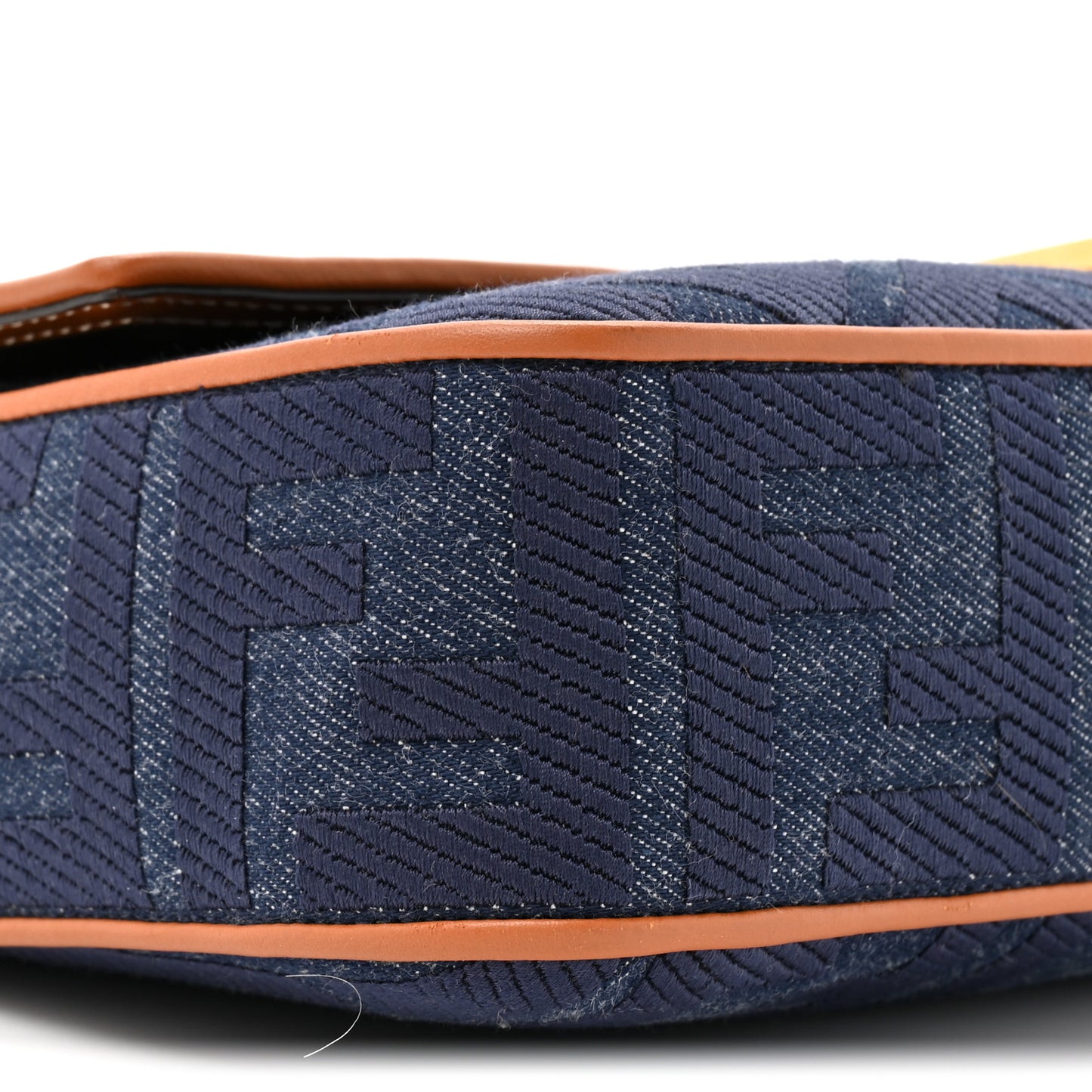 Denim Vitello King FF Embroidered Large Baguette Blue Cuoio