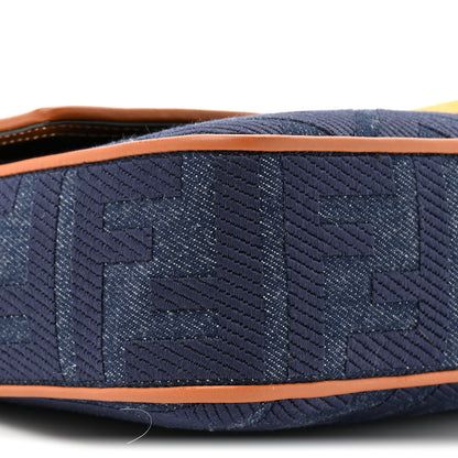 Fendi Denim Vitello King FF Embroidered Large Baguette Blue Cuoio 10 of 13
