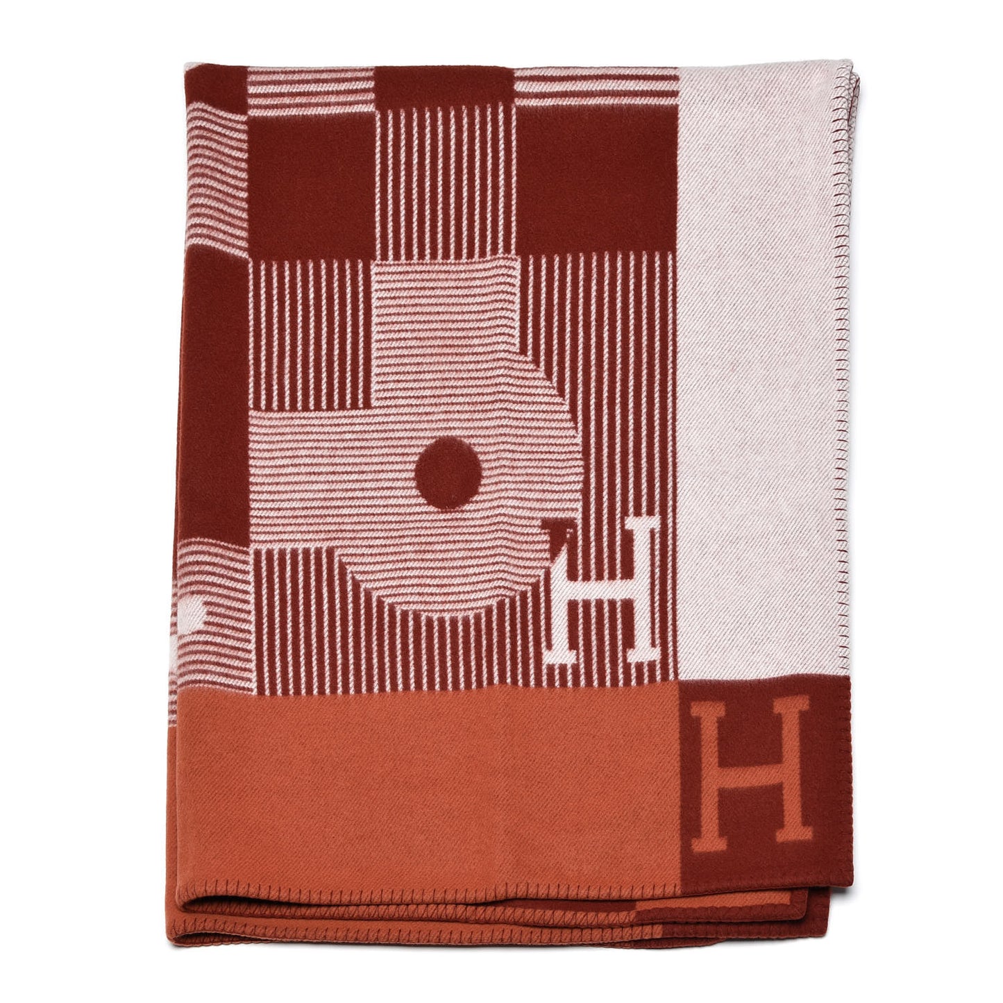 Wool Cashmere Echecs Et Trames Blanket Terre Cuite Terracotta