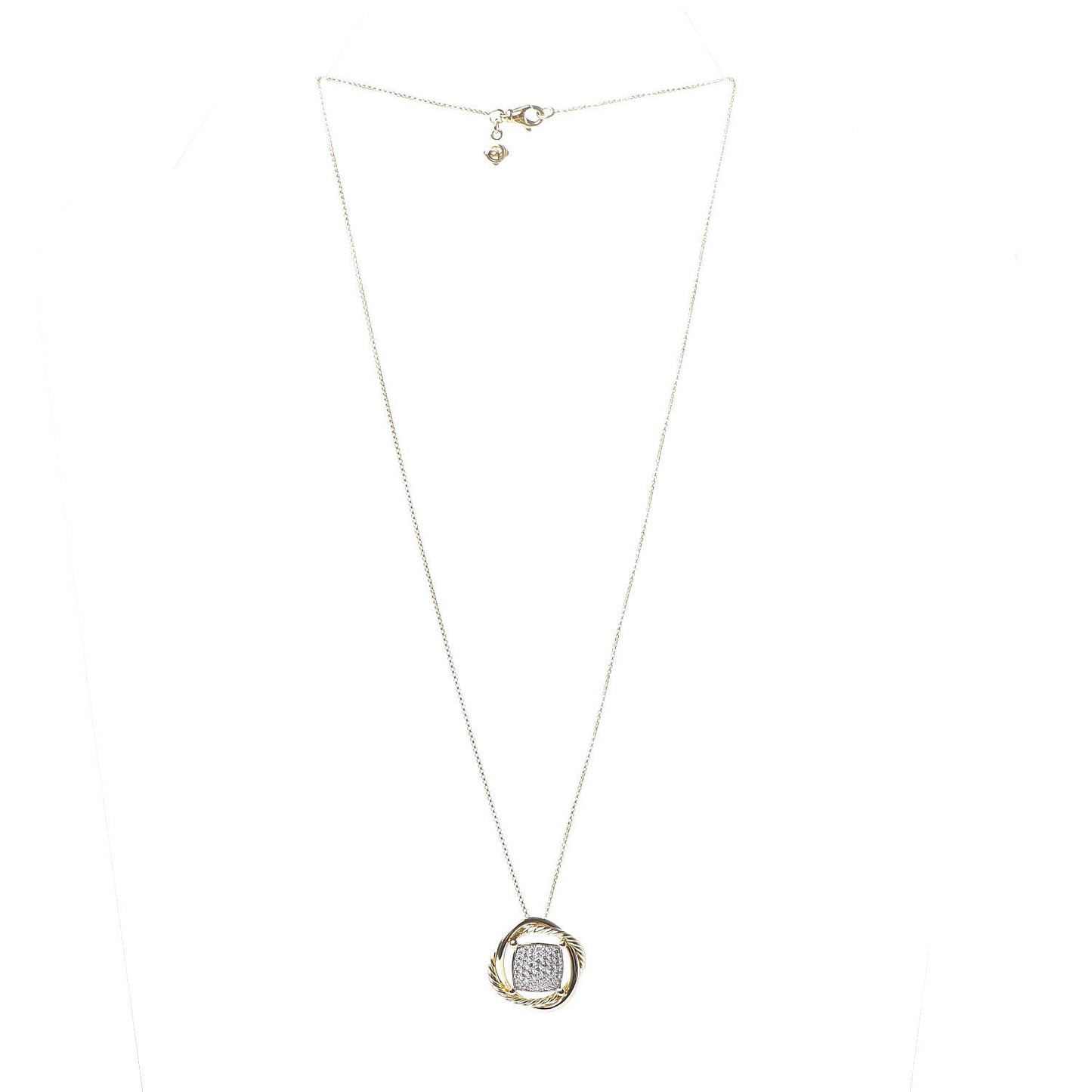 18K Yellow Gold Pave Diamond Crossover Pendant Necklace