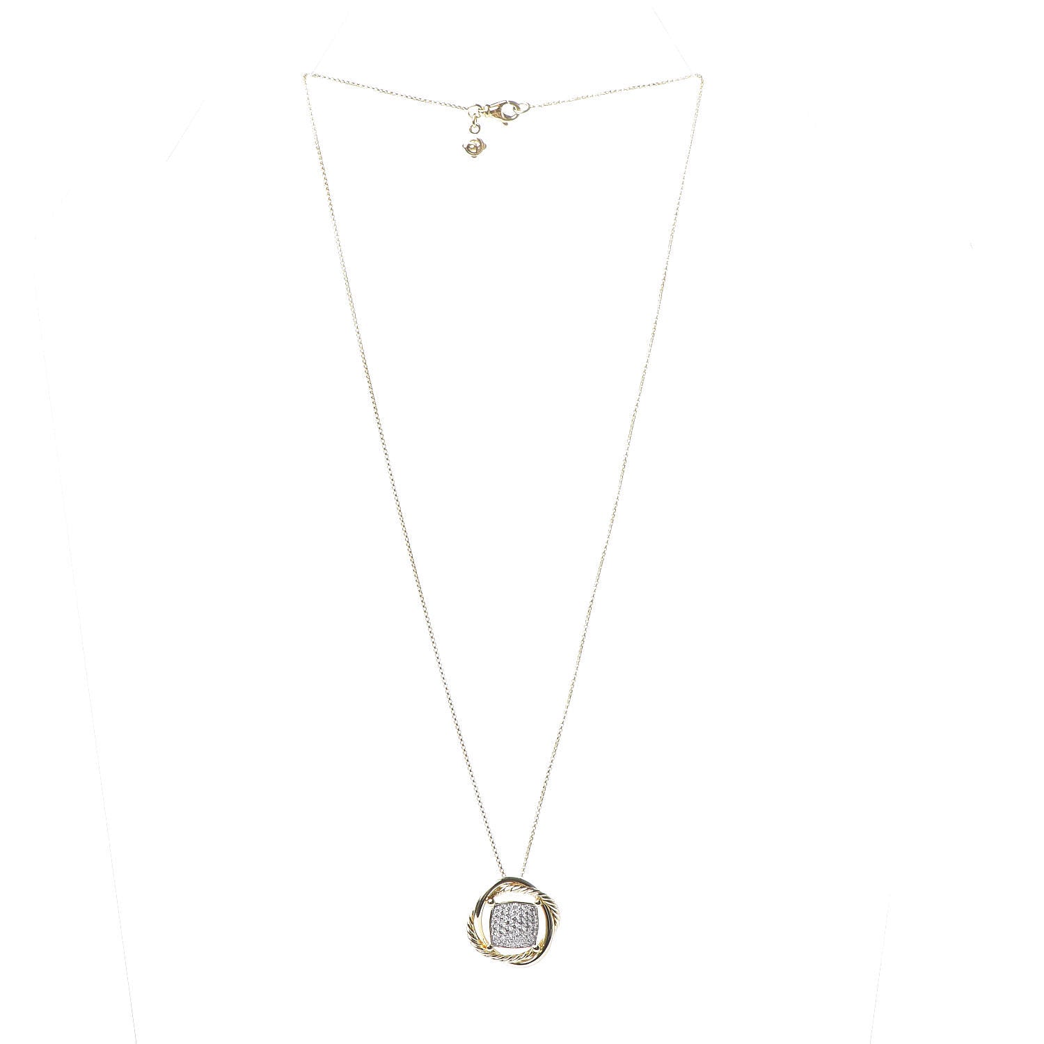 David Yurman 18K Yellow Gold Pave Diamond Crossover Pendant Necklace 3 of 6