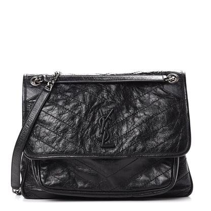 Saint Laurent Crinkled Calfskin Matelasse Monogram Large Niki Chain Satchel Black 1 of 10