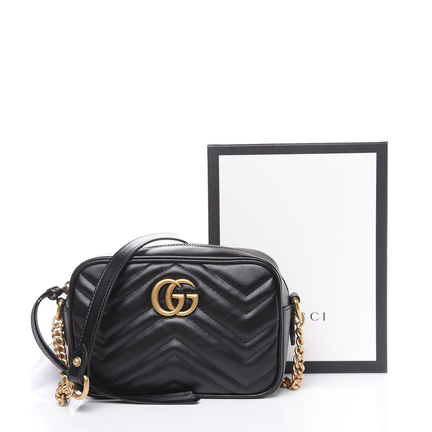 Calfskin Matelasse Mini GG Marmont Chain Shoulder Bag Black