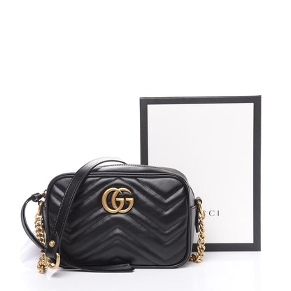Gucci Calfskin Matelasse Mini GG Marmont Chain Shoulder Bag Black 10 of 10