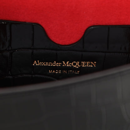 Alexander McQueen Calfskin Crocodile Embossed Skull Mini Shoulder Bag Black 6 of 10