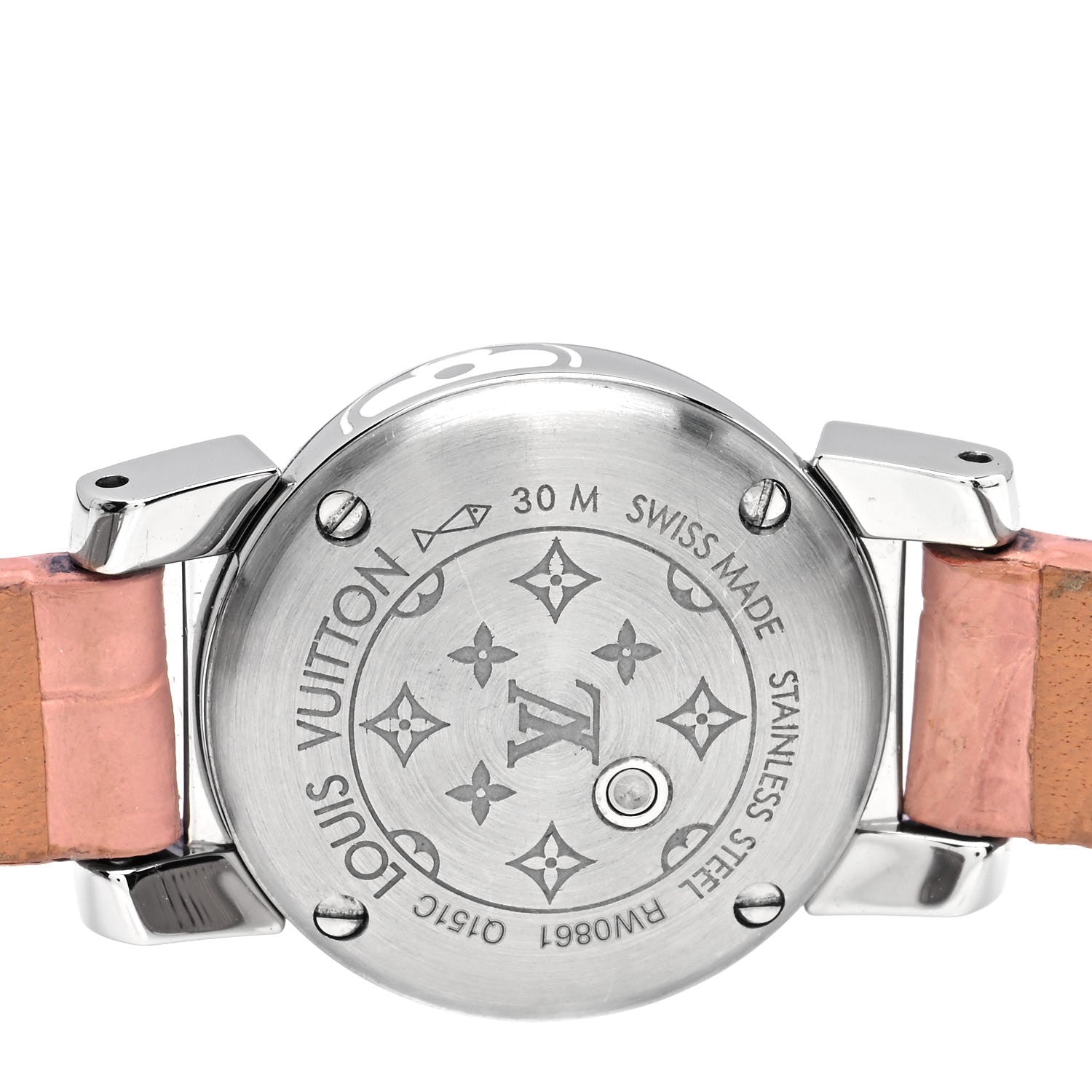 Louis Vuitton Stainless Steel Alligator 18mm Tambour Bijou Quartz Watch White 4 of 5