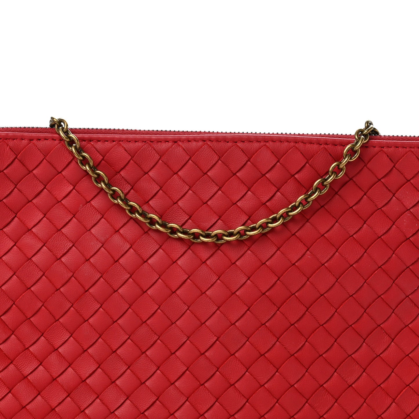 Nappa Intrecciato Biletto Chain Crossbody Red