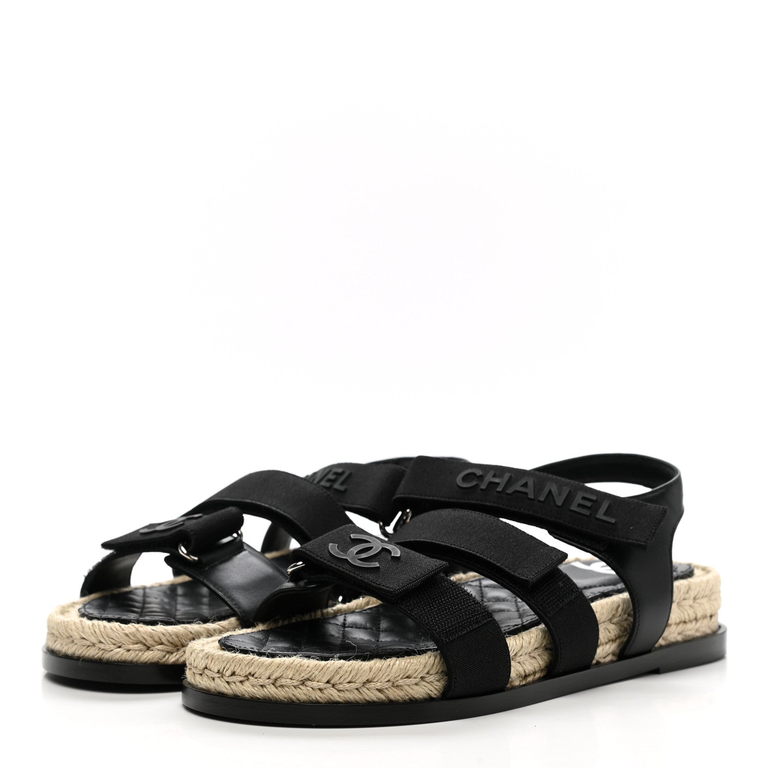 Chanel Stretch Fabric Lambskin CC Flat Sandals 37 Black 3 of 9