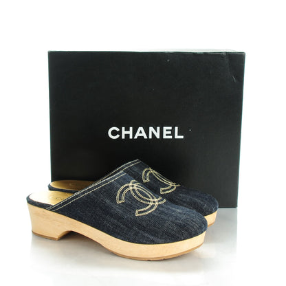 Chanel Denim Wooden CC Clogs 40 Dark Blue 2 of 10