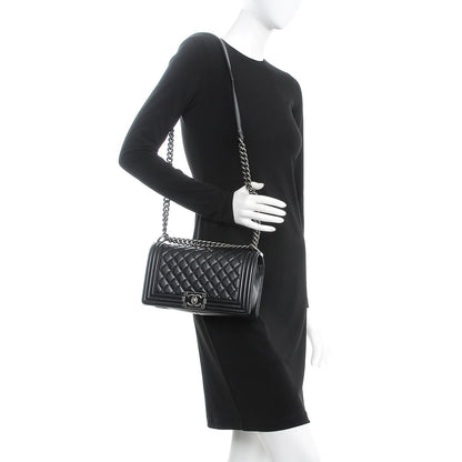 Chanel Metallic Calfskin Quilted Medium Boy Flap Black 2 of 9