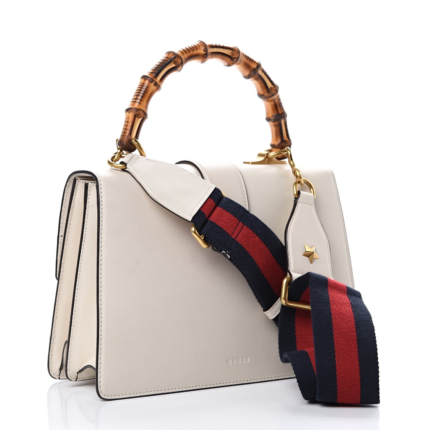 Calfskin Bamboo Web Medium Dionysus Top Handle Bag White Blue Hibiscus Red