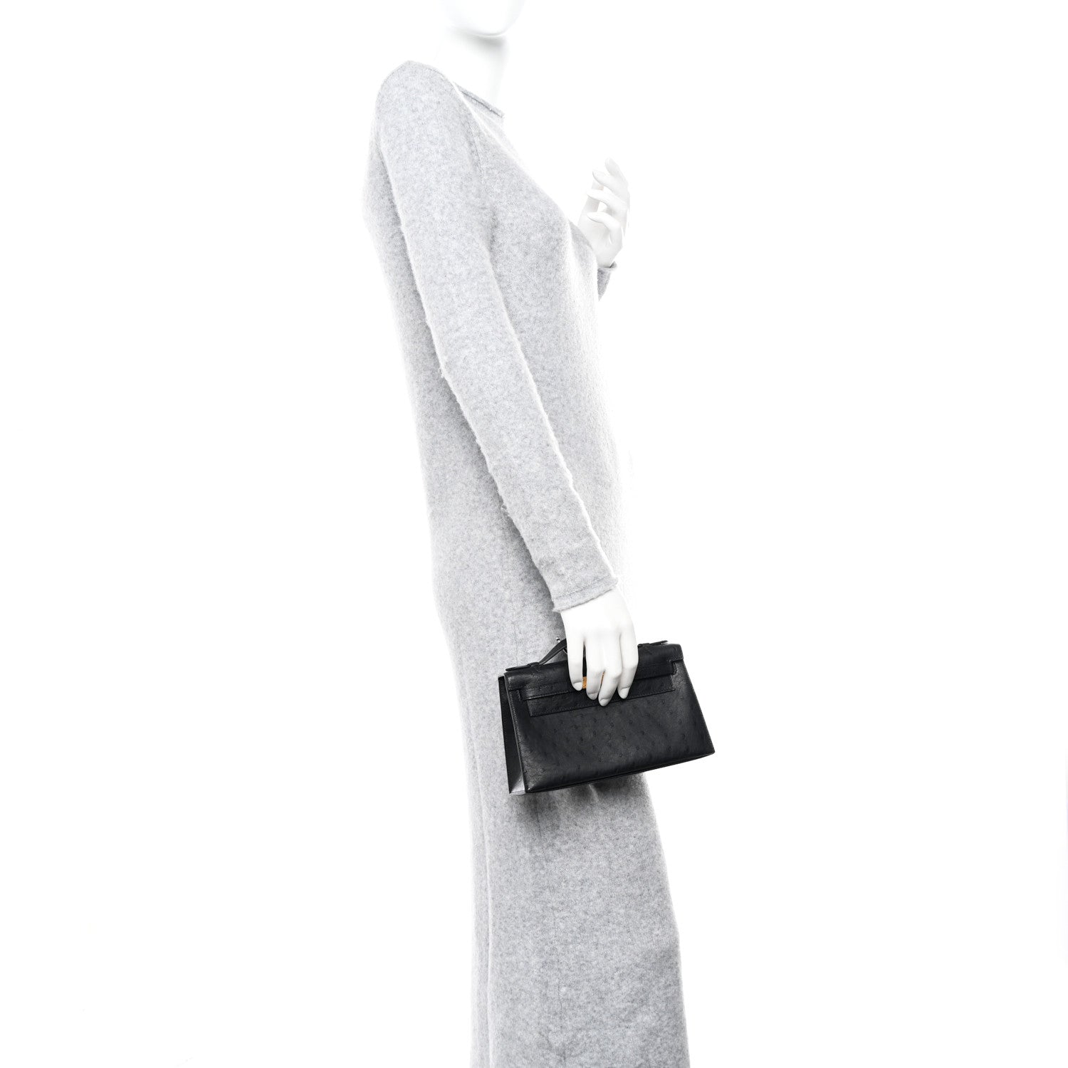 Hermes Ostrich Kelly Pochette Black 2 of 11
