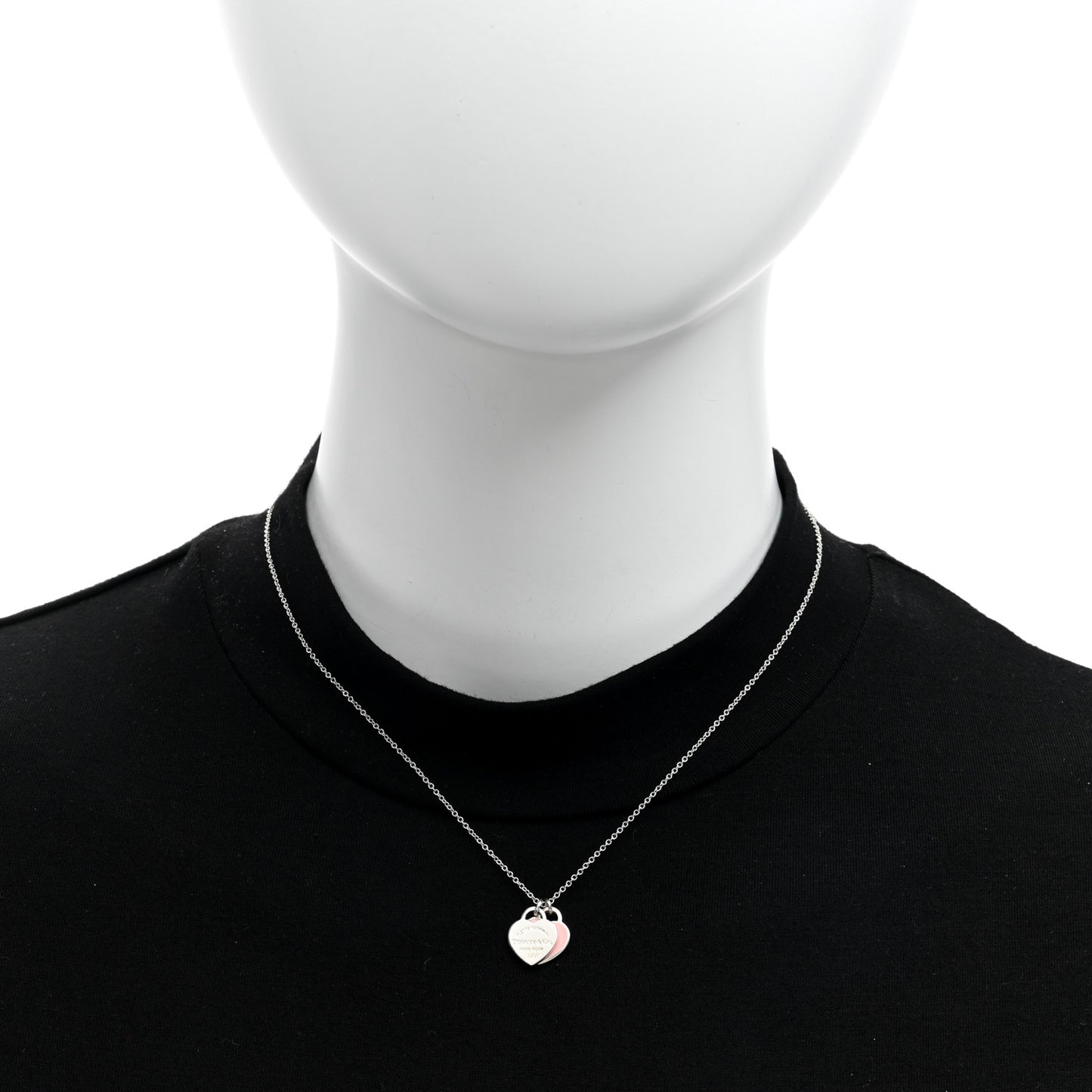 Sterling Silver Enamel Return to Tiffany Double Heart Tag Pendant Necklace Pink