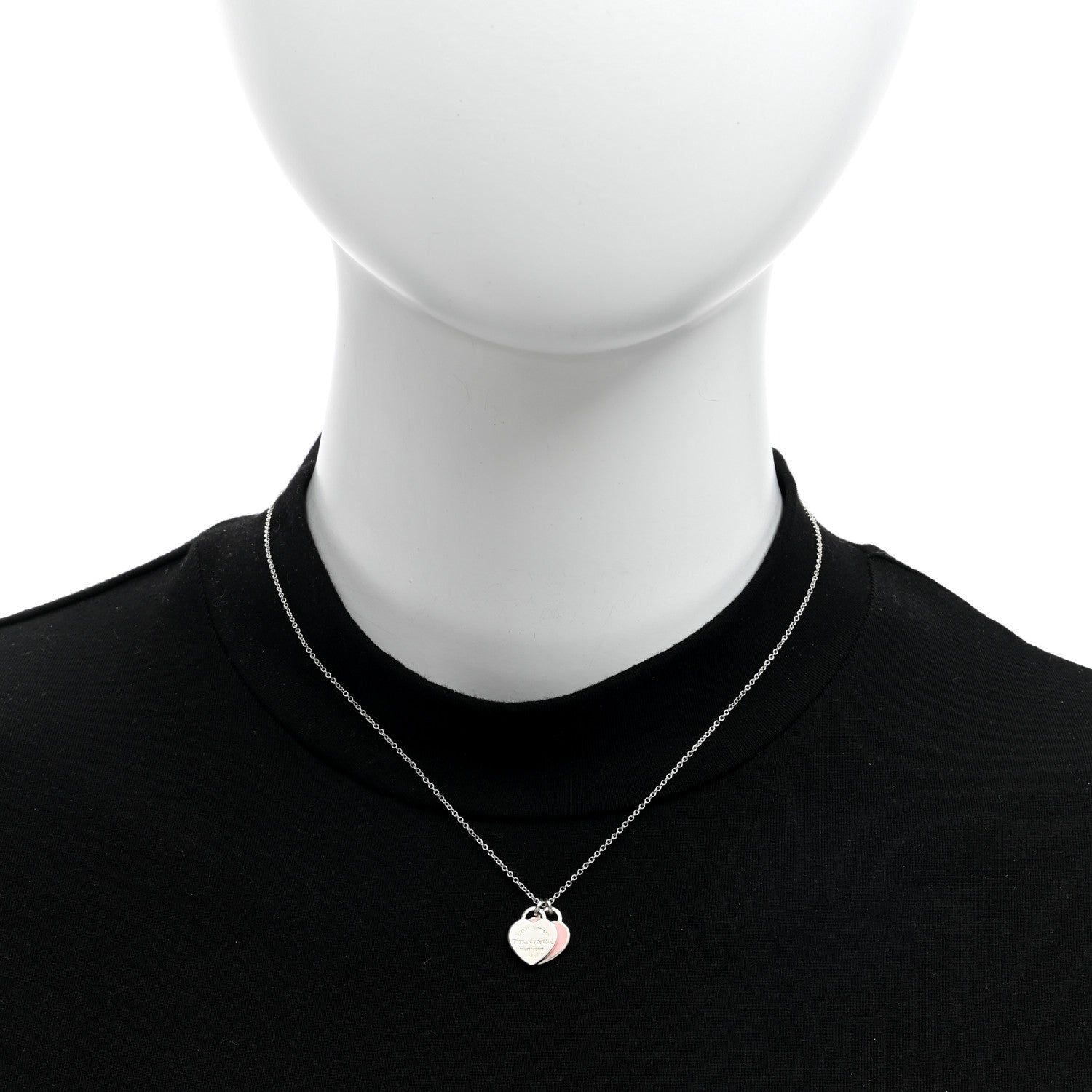 Tiffany Sterling Silver Enamel Return to Tiffany Double Heart Tag Pendant Necklace Pink 2 of 4