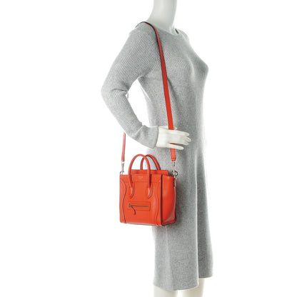 Celine Drummed Calfskin Nano Luggage Vermillion 2 of 8