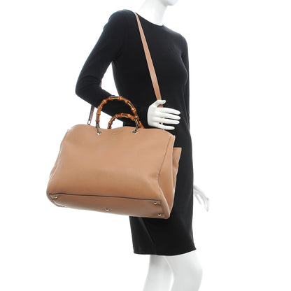 Gucci Pebbled Calfskin Large Bamboo Shopper Tote Camelia 2 of 13